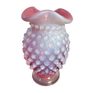 VTG Fenton Hobnail Cranberry Opalescent Glass Miniature fluted Hat Pin Vase